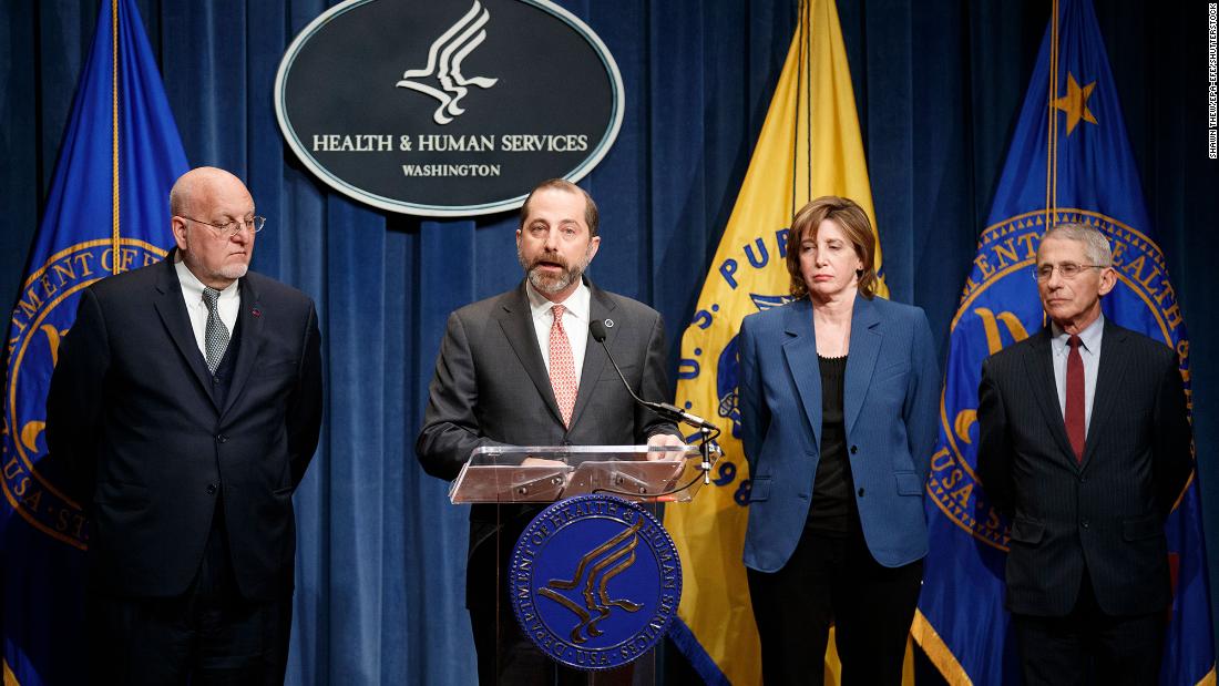 US Health and Human Services Secretary Alex Azar speaks during a news conference about the American public-health response.