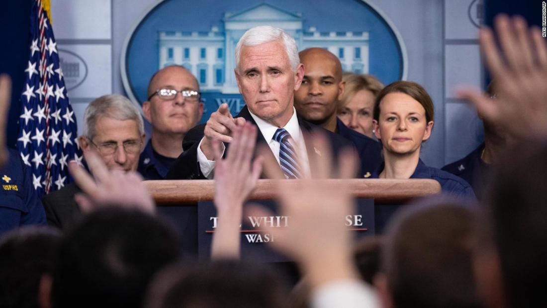 US Vice President Mike Pence takes a question during a White House briefing about the coronavirus on March 15.