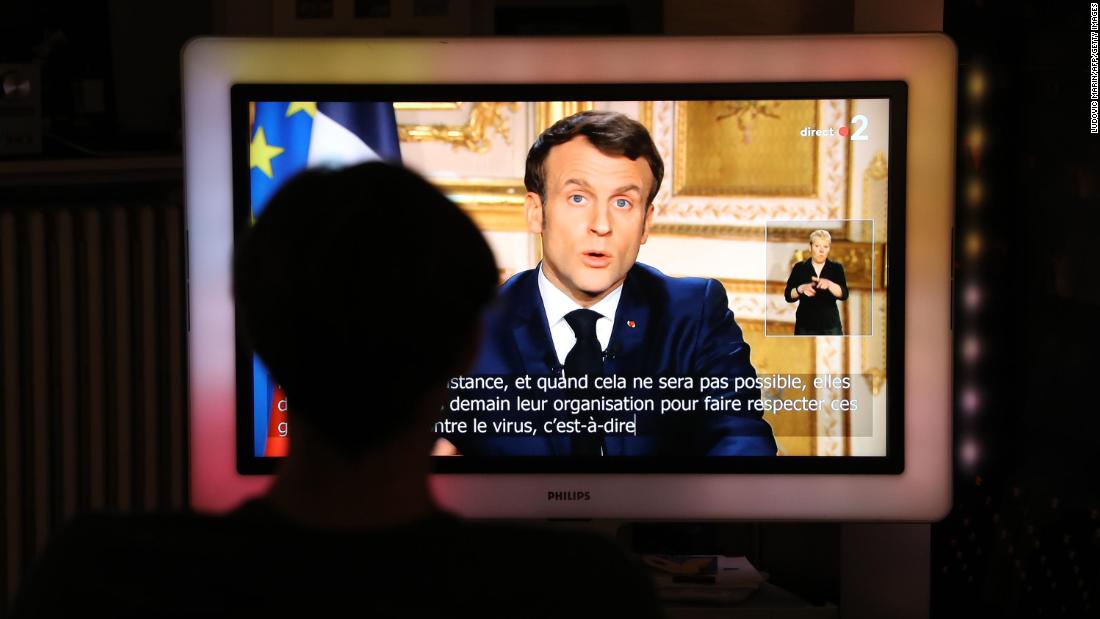 French President Emmanuel Macron is seen on a screen in Paris as he announces new coronavirus containment measures on March 16. &lt;a href=&quot;https://www.cnn.com/world/live-news/coronavirus-outbreak-03-17-20-intl-hnk/h_da63d65d14fcffbc7105f1a287478a55&quot; target=&quot;_blank&quot;&gt;France has been put on lockdown,&lt;/a&gt; and all nonessential outings are outlawed and can draw a fine of up to &amp;euro;135 ($148). Macron also promised to support French businesses by guaranteeing &amp;euro;300 billion worth of loans and suspending rent and utility bills owed by small companies.