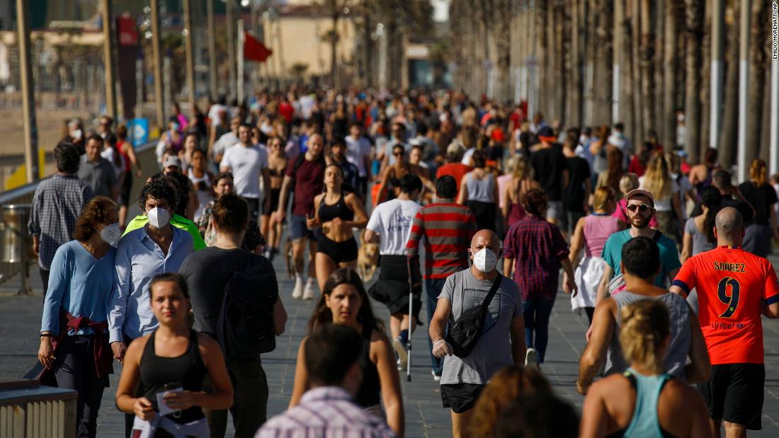 People exercise on a seafront promenade in Barcelona, Spain, on May 2. Spaniards filled the country&#39;s streets to &lt;a href=&quot;https://www.cnn.com/2020/05/02/europe/spain-lockdown-coronavirus-exercise-intl/index.html&quot; target=&quot;_blank&quot;&gt;work out for the first time&lt;/a&gt; after seven weeks of confinement in their homes. 