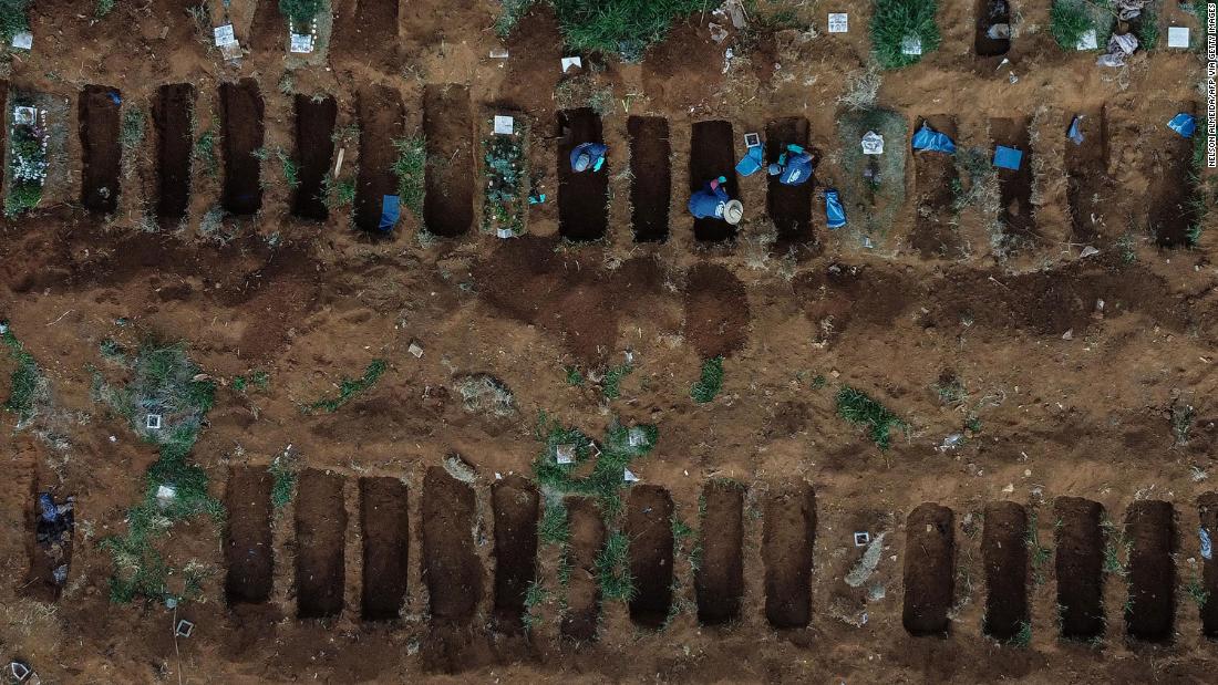 This aerial photo shows gravediggers working at the Vila Formosa Cemetery, on the outskirts of Sao Paulo, Brazil, on May 22. The coronavirus &lt;a href=&quot;https://www.cnn.com/2020/05/20/americas/brazil-coronavirus-deaths-intl/index.html&quot; target=&quot;_blank&quot;&gt;is surging in Brazil,&lt;/a&gt; the hardest-hit country in Latin America.