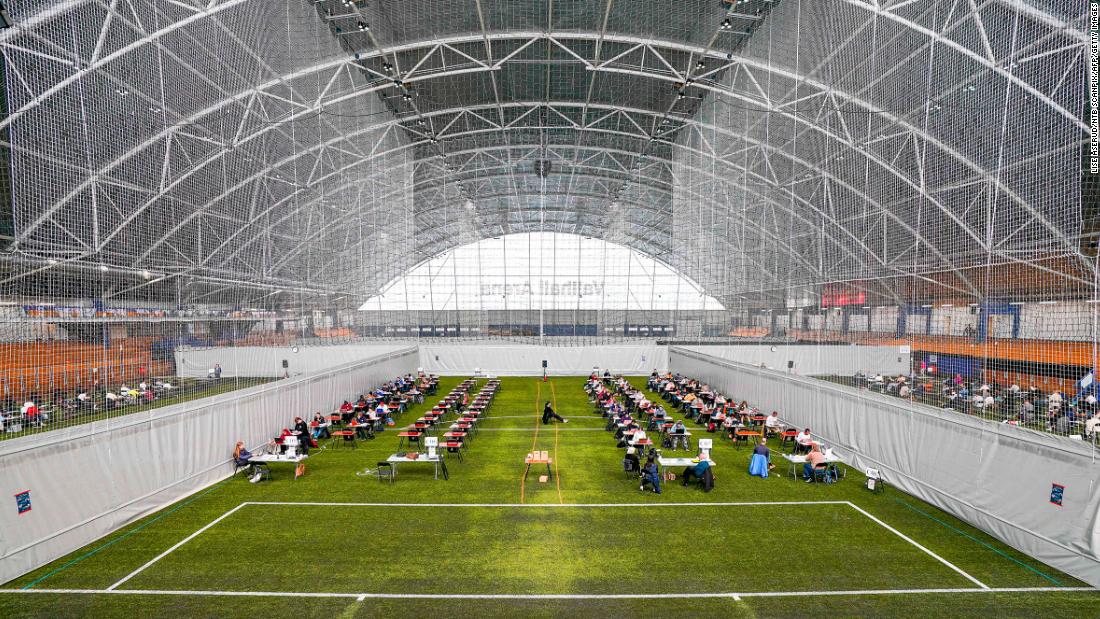 Students take their spring exams at the Vallhall Sports Arena in Oslo, Norway, on May 26.