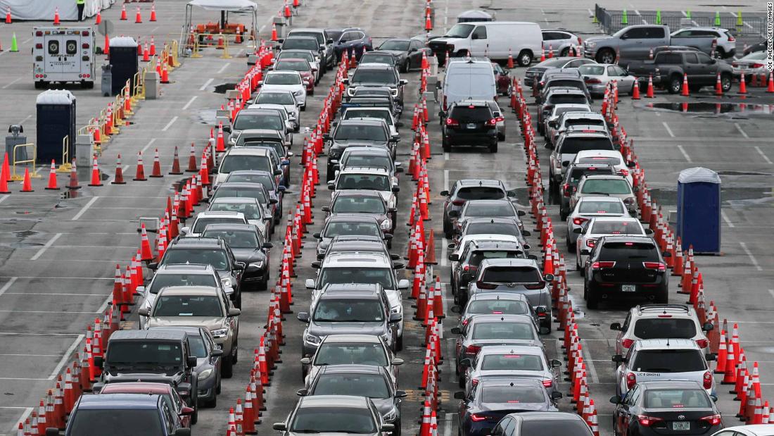 Cars line up in the Hard Rock Stadium parking lot so drivers could be tested in Miami Gardens, Florida, on Monday, July 6. Florida reported &lt;a href=&quot;https://www.cnn.com/2020/07/06/health/us-coronavirus-monday/index.html&quot; target=&quot;_blank&quot;&gt;9,999 new coronavirus cases Sunday,&lt;/a&gt; bringing the state&#39;s total to more than 200,000 infections. It is one of many states seeing a recent surge in cases.